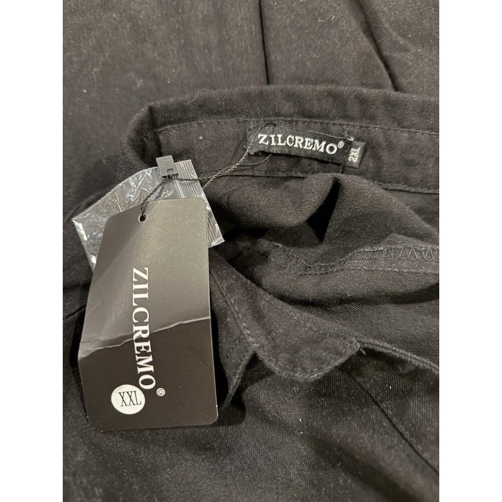 Zilcremo Women 2XL Shirt Dress Black Chambray Button Front Frayed Hem Runs Small - Picture 6 of 8